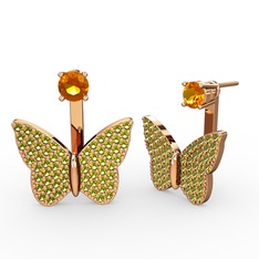 Mesa Kelebek Küpe - Sitrin ve peridot 8 ayar rose altın küpe #r2054o