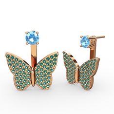 Mesa Kelebek Küpe - Akuamarin ve yeşil kuvars 8 ayar rose altın küpe #rg7sdj