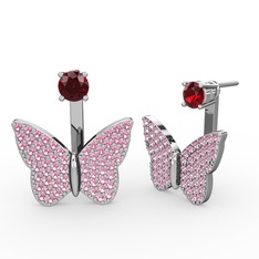 Garnet ve pembe kuvars 925 ayar gümüş küpe
