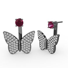 Mesa Kelebek Küpe - Rodolit garnet ve swarovski 925 ayar siyah rodyum kaplama gümüş küpe #rq2ove
