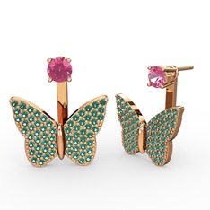 Mesa Kelebek Küpe - Pembe kuvars ve yeşil kuvars 8 ayar rose altın küpe #rt3ker