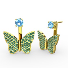 Mesa Kelebek Küpe - Akuamarin ve yeşil kuvars 18 ayar altın küpe #s5z726