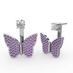 Mesa Kelebek Küpe - Swarovski ve ametist 18 ayar beyaz altın küpe #sqw0ah