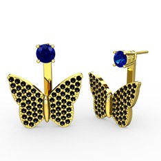 Mesa Kelebek Küpe - Lab safir ve siyah zirkon 14 ayar altın küpe #sx48lu