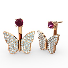 Rodolit garnet ve akuamarin 8 ayar rose altın küpe
