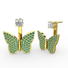 Mesa Kelebek Küpe - Swarovski ve yeşil kuvars 925 ayar altın kaplama gümüş küpe #t6km1c