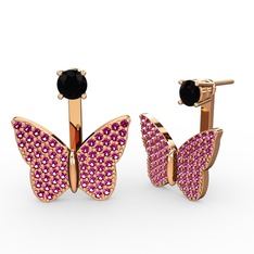 Mesa Kelebek Küpe - Siyah zirkon ve rodolit garnet 14 ayar rose altın küpe #u03z4f