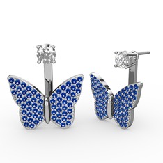 Mesa Kelebek Küpe - Pırlanta ve lab safir 925 ayar gümüş küpe (0.48 karat) #umo3vp