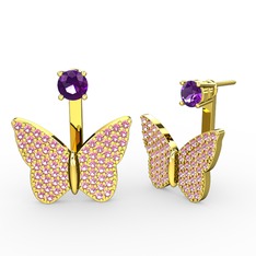 Mesa Kelebek Küpe - Ametist ve pembe kuvars 8 ayar altın küpe #uy2jxn