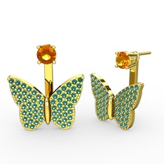 Mesa Kelebek Küpe - Sitrin ve yeşil kuvars 8 ayar altın küpe #v8g1ne