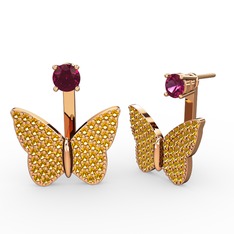 Rodolit garnet ve sitrin 925 ayar rose altın kaplama gümüş küpe