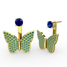 Lab safir ve yeşil kuvars 8 ayar altın küpe