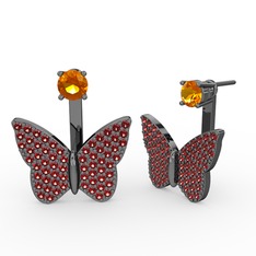 Mesa Kelebek Küpe - Sitrin ve garnet 925 ayar siyah rodyum kaplama gümüş küpe #vy2ia6
