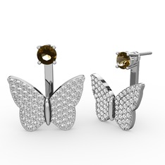 Mesa Kelebek Küpe - Dumanlı kuvars ve swarovski 14 ayar beyaz altın küpe #wbhnj