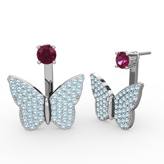 Mesa Kelebek Küpe - Rodolit garnet ve akuamarin 925 ayar gümüş küpe #wwarq7