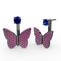 Mesa Kelebek Küpe - Lab safir ve rodolit garnet 925 ayar siyah rodyum kaplama gümüş küpe #xmdxl7