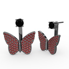 Mesa Kelebek Küpe - Siyah zirkon ve garnet 925 ayar siyah rodyum kaplama gümüş küpe #xztfw5