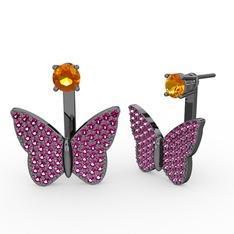 Mesa Kelebek Küpe - Sitrin ve rodolit garnet 925 ayar siyah rodyum kaplama gümüş küpe #ye388c