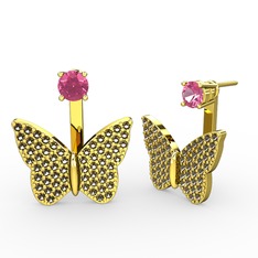 Mesa Kelebek Küpe - Pembe kuvars ve dumanlı kuvars 18 ayar altın küpe #yg5yo0