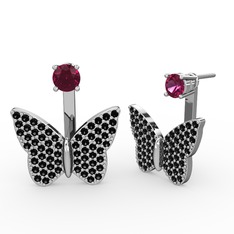 Mesa Kelebek Küpe - Rodolit garnet ve siyah zirkon 8 ayar beyaz altın küpe #ykaokb