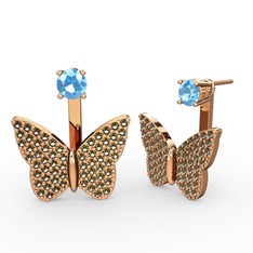 Mesa Kelebek Küpe - Akuamarin ve dumanlı kuvars 8 ayar rose altın küpe #yuaje5