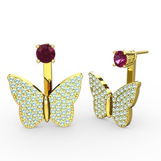 Rodolit garnet ve akuamarin 8 ayar altın küpe