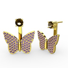 Mesa Kelebek Küpe - Dumanlı kuvars ve ametist 18 ayar altın küpe #zdmy4e