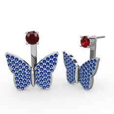 Mesa Kelebek Küpe - Garnet ve lab safir 8 ayar beyaz altın küpe #zkxarp