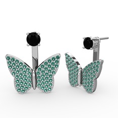 Mesa Kelebek Küpe - Siyah zirkon ve yeşil kuvars 14 ayar beyaz altın küpe #zsc05a