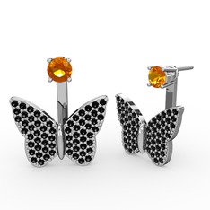 Mesa Kelebek Küpe - Sitrin ve siyah zirkon 925 ayar gümüş küpe #zsqd7