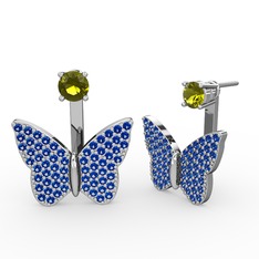 Mesa Kelebek Küpe - Peridot ve lab safir 8 ayar beyaz altın küpe #zxwgrc