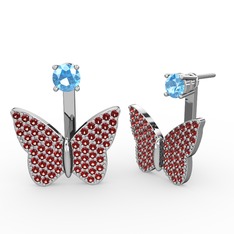 Akuamarin ve garnet 18 ayar beyaz altın küpe