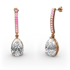 Swarovski ve pembe kuvars 14 ayar rose altın küpe