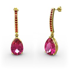 Merinda Damla Küpe - Rodolit garnet ve garnet 18 ayar altın küpe #10fa3pb