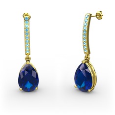 Lab safir ve akuamarin 925 ayar altın kaplama gümüş küpe