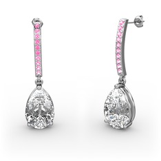Merinda Damla Küpe - Swarovski ve pembe kuvars 8 ayar beyaz altın küpe #111akka