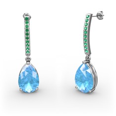 Merinda Damla Küpe - Akuamarin ve yeşil kuvars 8 ayar beyaz altın küpe #11fecja