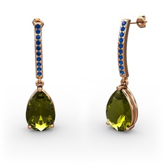 Peridot ve lab safir 925 ayar rose altın kaplama gümüş küpe