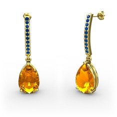 Merinda Damla Küpe - Sitrin ve lab safir 14 ayar altın küpe #11s7720