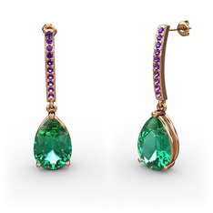 Merinda Damla Küpe - Yeşil kuvars ve ametist 18 ayar rose altın küpe #123o84a