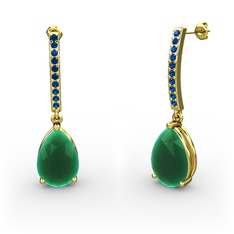 Merinda Damla Küpe - Kök zümrüt ve lab safir 14 ayar altın küpe #126g38l