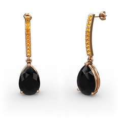Merinda Damla Küpe - Siyah zirkon ve sitrin 8 ayar rose altın küpe #1287zlv