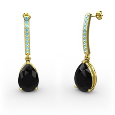 Merinda Damla Küpe - Siyah zirkon ve akuamarin 925 ayar altın kaplama gümüş küpe #12badxm