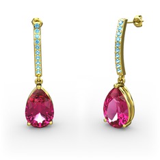 Merinda Damla Küpe - Rodolit garnet ve akuamarin 8 ayar altın küpe #14rdprw