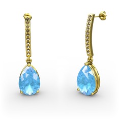 Merinda Damla Küpe - Akuamarin ve dumanlı kuvars 8 ayar altın küpe #14rmsit