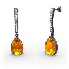 Merinda Damla Küpe - Sitrin ve swarovski 925 ayar siyah rodyum kaplama gümüş küpe #14uia80