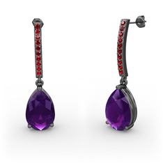 Merinda Damla Küpe - Ametist ve garnet 925 ayar siyah rodyum kaplama gümüş küpe #15auena