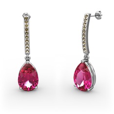 Rodolit garnet ve dumanlı kuvars 14 ayar beyaz altın küpe