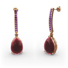 Merinda Damla Küpe - Kök yakut ve ametist 14 ayar rose altın küpe #16etqez