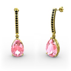 Merinda Damla Küpe - Pembe kuvars ve siyah zirkon 8 ayar altın küpe #16gnfm7